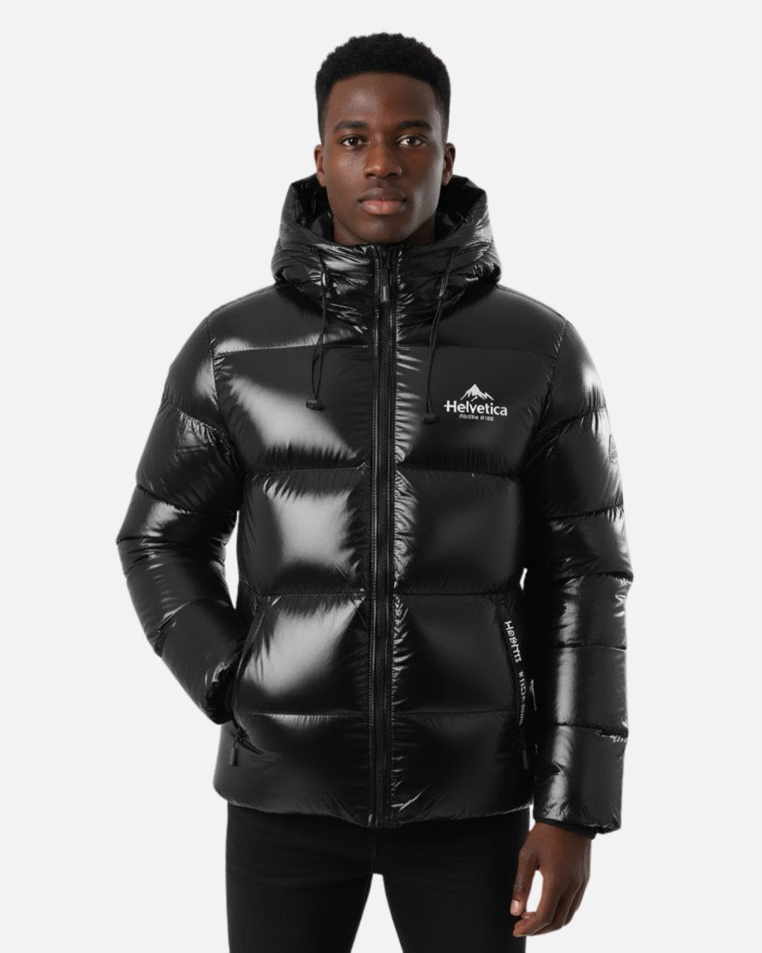 Helvetica Cosmos Steppjacke mit integrierter Kapuze – Schwarz